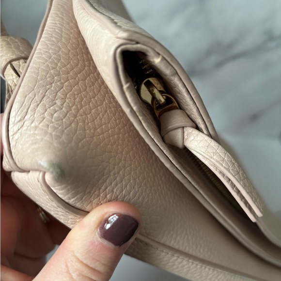 Tory Burch Pebbled Leather Fold-Over Crossbody Clutch Bag in Light Blush Pink - Picture 10 of 14